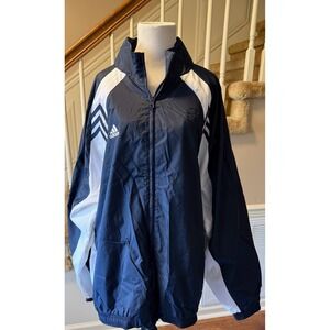 Adidas Men's Navy White Track Jacket Full Zip Athletic Size 2XL, Windbreaker